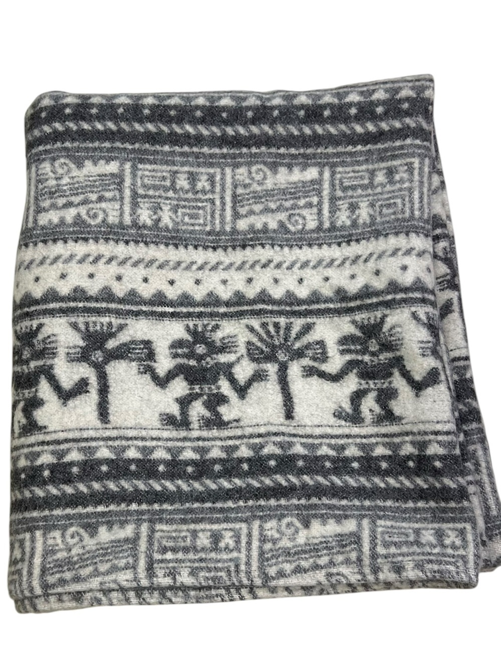 Vintage Milana Alpaca Wool Blanket Gray Cream 76x88” Andean Dancer Ecuador